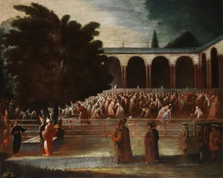 Gezanten gaan naar een audiëntie bij Sultan Achmed III